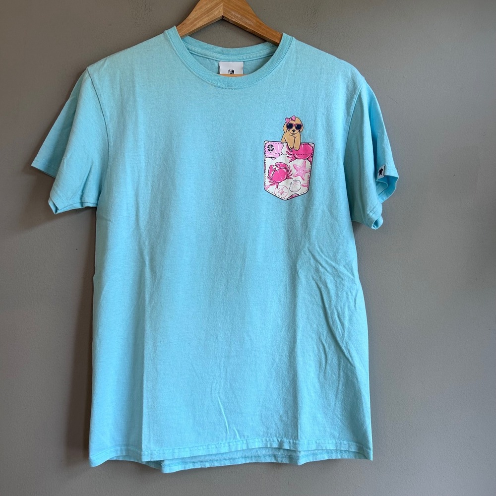 Simply Southern Sandy Toes Sunkissed Nose Dog Graphic T-Shirt Blue Medium